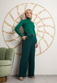 Barbara Rizzi Milano Julia Cashmere Sweather & Angelina Cady Wide leg pants with 3D Embroidery.a