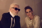 Kristen Stewart and Karl Lagerfeld at the Vanity Fair France and Chanel Dinner .