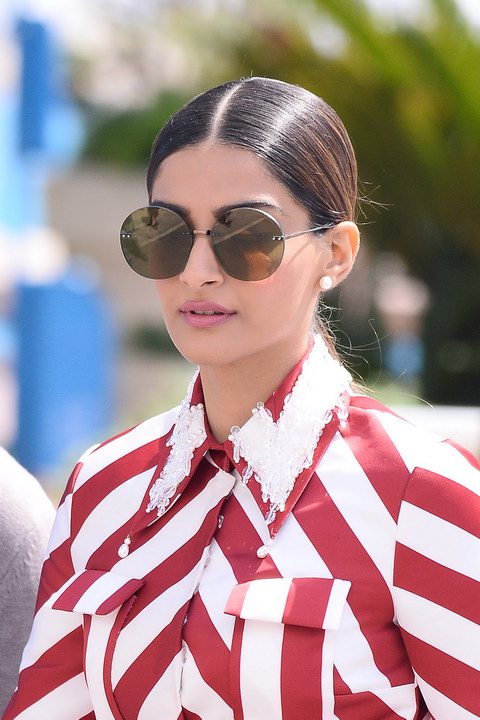 Sonam Kapoor wore Bottega Veneta Eyewear Spring Summer 2018 at the Cannes Film Festival 2018 . ph by Splash News