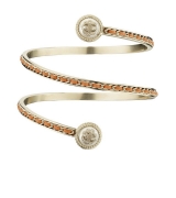 33 - Chanel Cruise Paris collection metal and orange leather arm bracelet with faux pearls