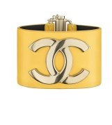 35 - Chanel Cruise Paris collection Golden metal and yellow leather cuff