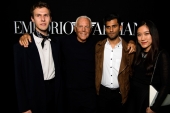 Giorgio Armani with Boyeong Lim, Dmitry Gotsfrid and Kameel Kayam Shahjhan at Emporio Armani Spring Summer 2018 (photo by SGP)