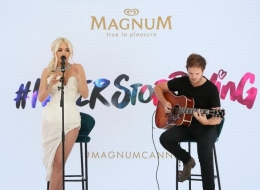 Rita Ora Andreas Kronthaler for Vivienne Westwood during an intimate acoustic performance to celebrate MagnumÕs iconic range of expertly crafted ice creams #TrueToPleasure in Cannes. PRESS ASSOCIATION Photo. Picture date: Thursday May 16, 2019. Photo credit should read: Matt Alexander/Magnum/PA Wire