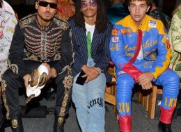 (L-R) Quincy, Luka Sabbat, and Austin Mahone attend the Moschino Spring/Summer 20 Menswear and Women's Resort Collection at Universal Studios Hollywood