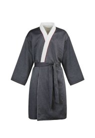The Essentials Uomo/Man MDW - MAN - DRESSING GOWN BLACK - WHITE BORDERS - PIPING RED - FRONT