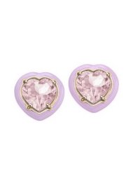 Bea Bongiasca Candy Heart Earrings – Orecchini in oro giallo 9 kt con smalto color lavanda e quarzi rosa con taglio a cuore