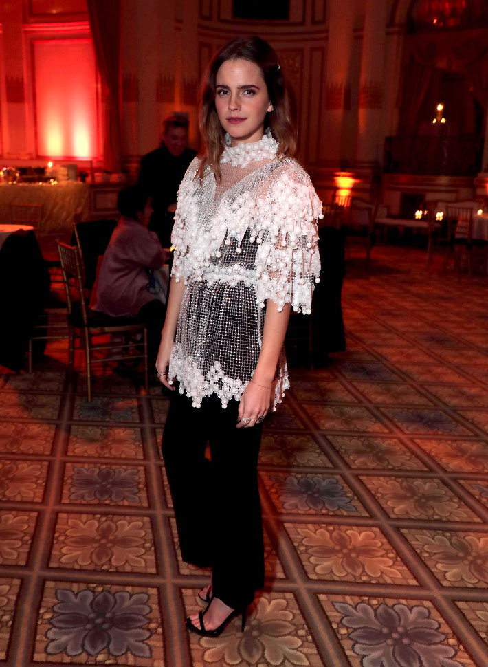 Emma Watson wearing Burberry to the Little Women premiere afterparty (photo Eric Charbonneau/Shutterstock)