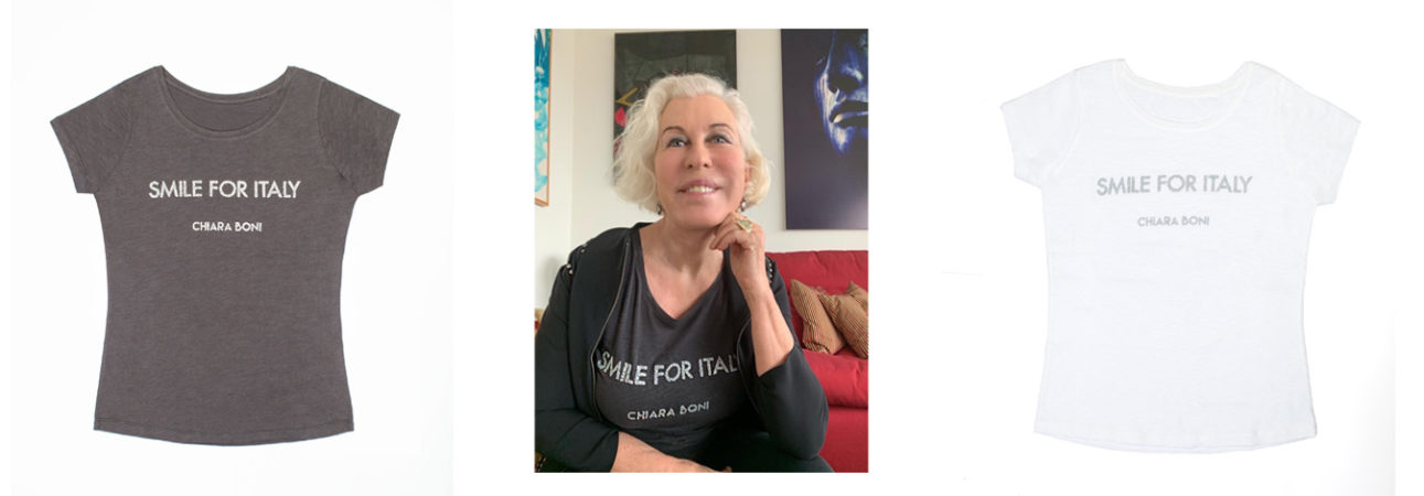Chiara Boni contro COVID-19. Le t-shirt “Smile for Italy”