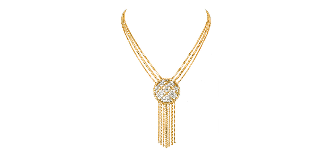 Chanel Tweed Cordage Necklace Yellow Gold
