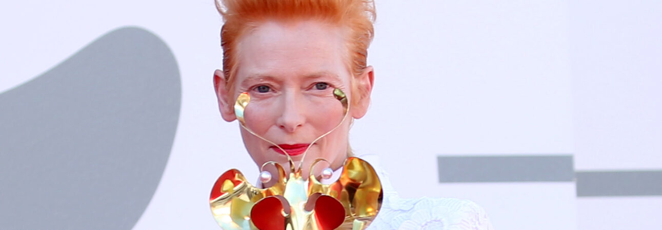 VENICE, ITALY - SEPTEMBER 03: Tilda Swinton walks the red carpet ahead of the movie "The Human Voice" at the 77th Venice Film Festival at on September 03, 2020 in Venice, Italy. (Photo by Franco Origlia/Getty Images)