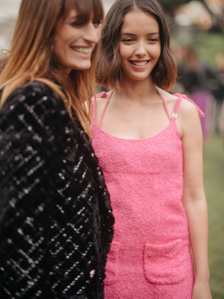Lyna Khoudri and Caroline De Maigret, wore Chanel at the Chanel cruise 2022/23 show after party