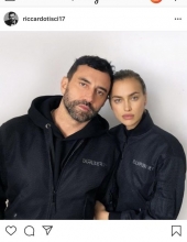 Riccardo Tisci and Irina Shayk wearing Burberry bomber jackets